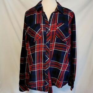 Ci Sono Cotton Red/Navy Plaid Long Sleeve Button Down Shirt - Sz L